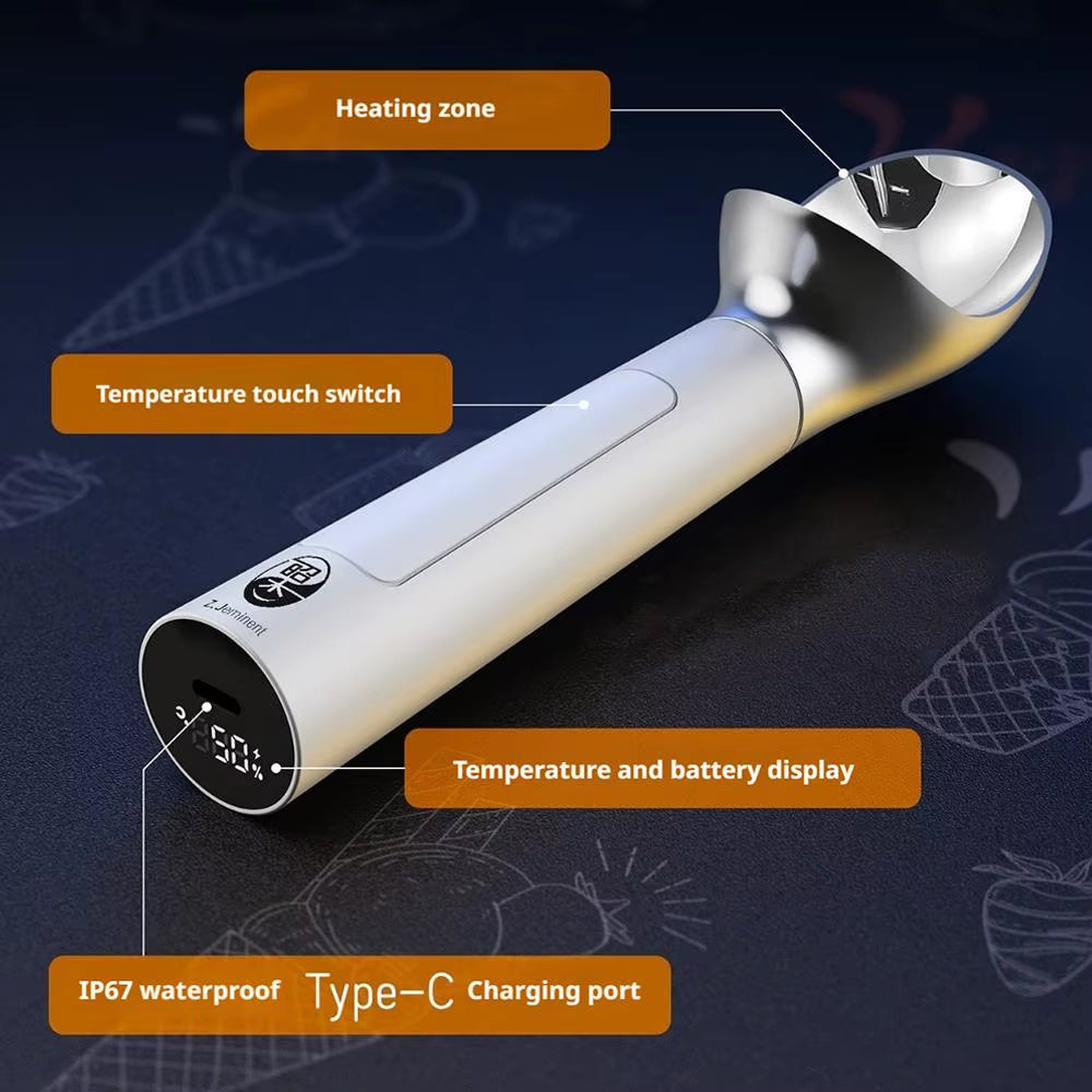 Electric Ice Cream Scoop Heated Spoon Rechargeable with LED Display Easy Scooping Perfect Gift for Ice Cream Lovers Kitchen